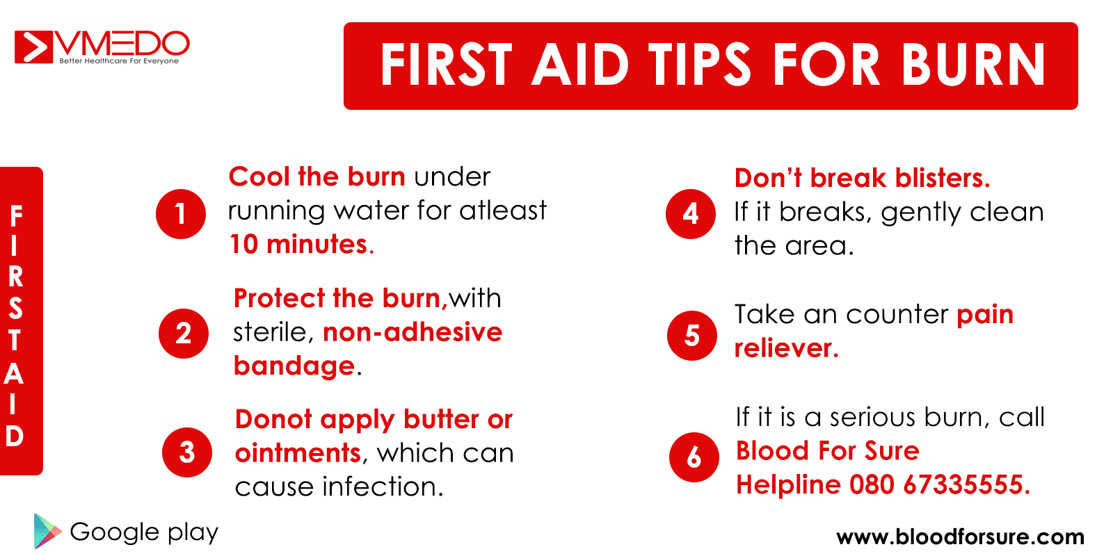 First aid for burn