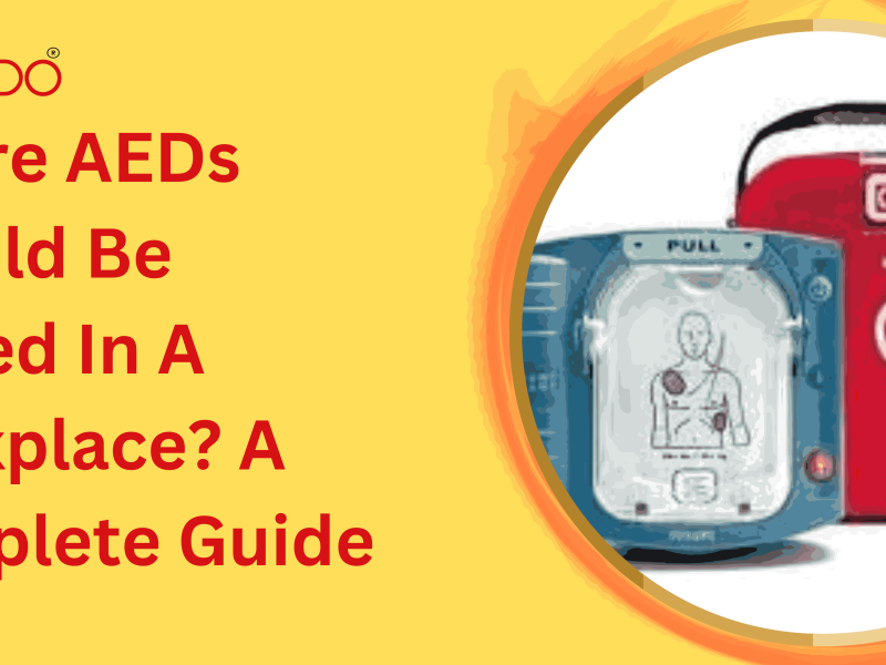 AED placed in a visible workplace location for quick access during cardiac emergency