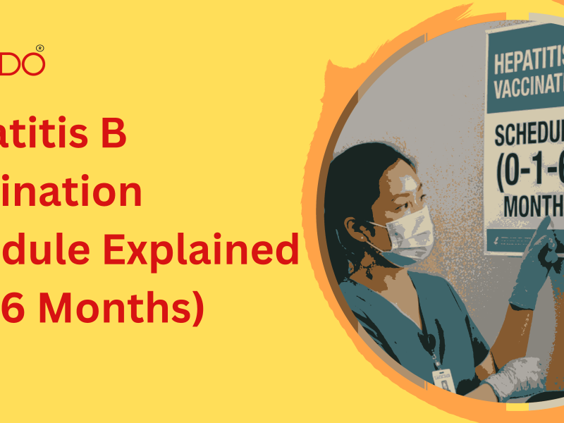 Healthcare professional administering a Hepatitis B vaccine illustrating the 0-1-6 month vaccination schedule for workplace employees.